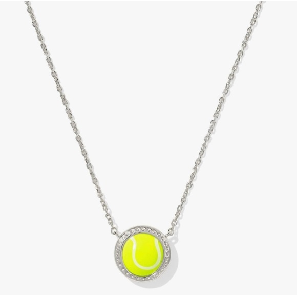 Kendra Scott Tennis Short Pendant Necklace In Silver Chartreuse Magnesite NEW